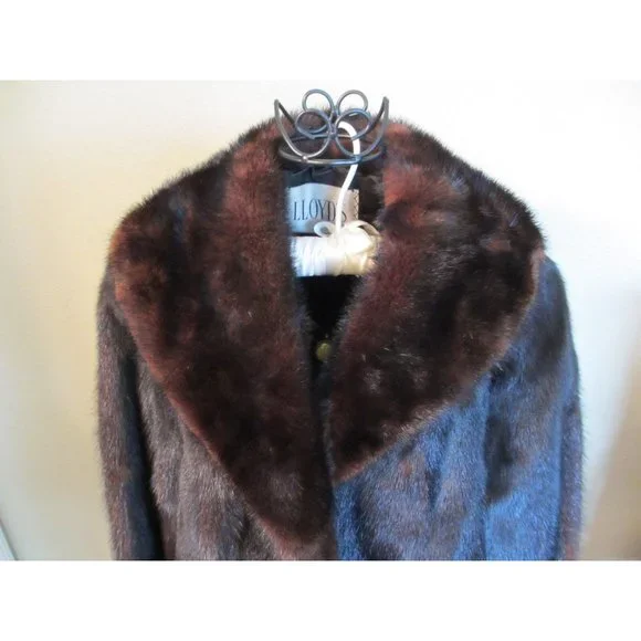 VINTAGE DYED FULL LENGTH BLACK BROWN RANCH MINK BY LLOYDS MEDIUM LINED